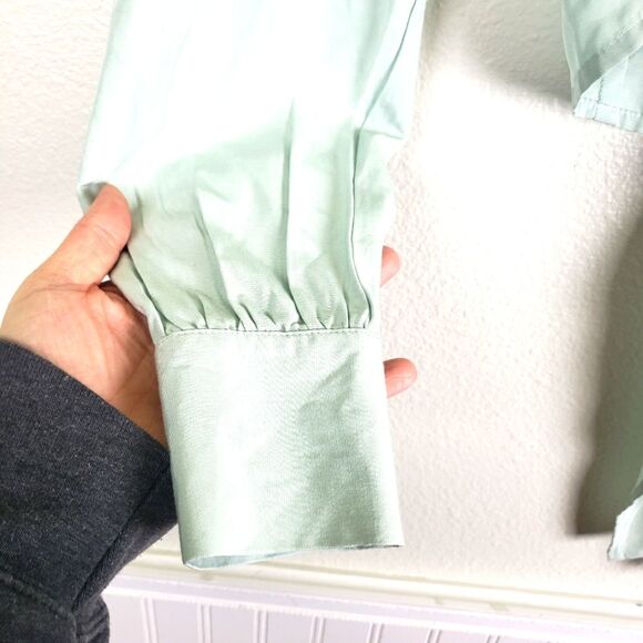 Women's Potter's Pot Mint Green Long Sleeve Crop Top Tie Shacket Size Small - Picture 6 of 11